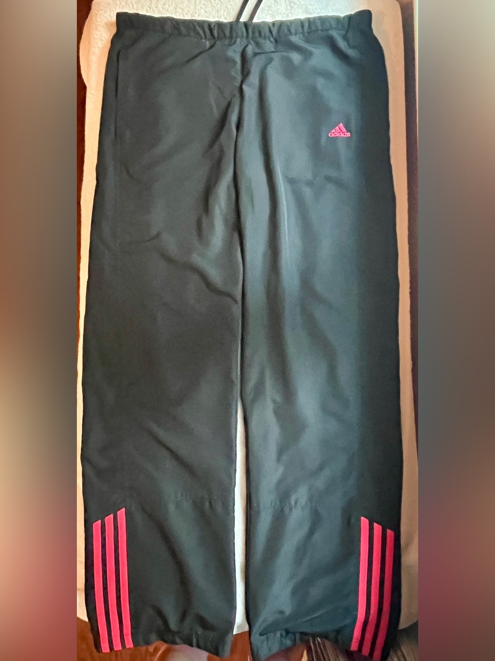 Adidas Track Pants Mens or women’s size L 
Black Red Stripes Elastic Waist